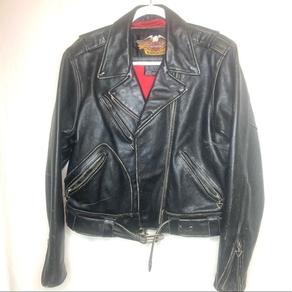 Harley Davison embroidered moto leather jacket women’s Large stunning rare